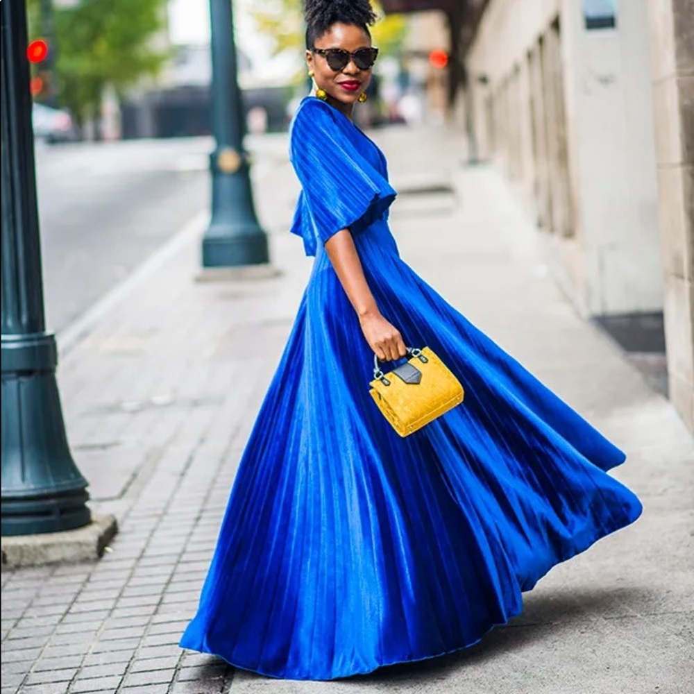 ASOS formal pleated twist back Navy dress
